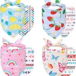 Spring Summer Reversible Floral Pet Scarf Dog Bandanas 4 Pack Size L